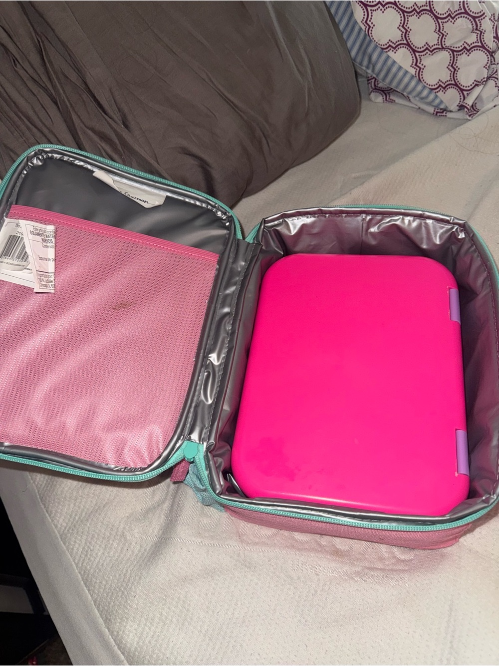 Contigo Pink Butterfly & Bee Kids Lunch Bag with Aqua Trim - Picture 2 of 3